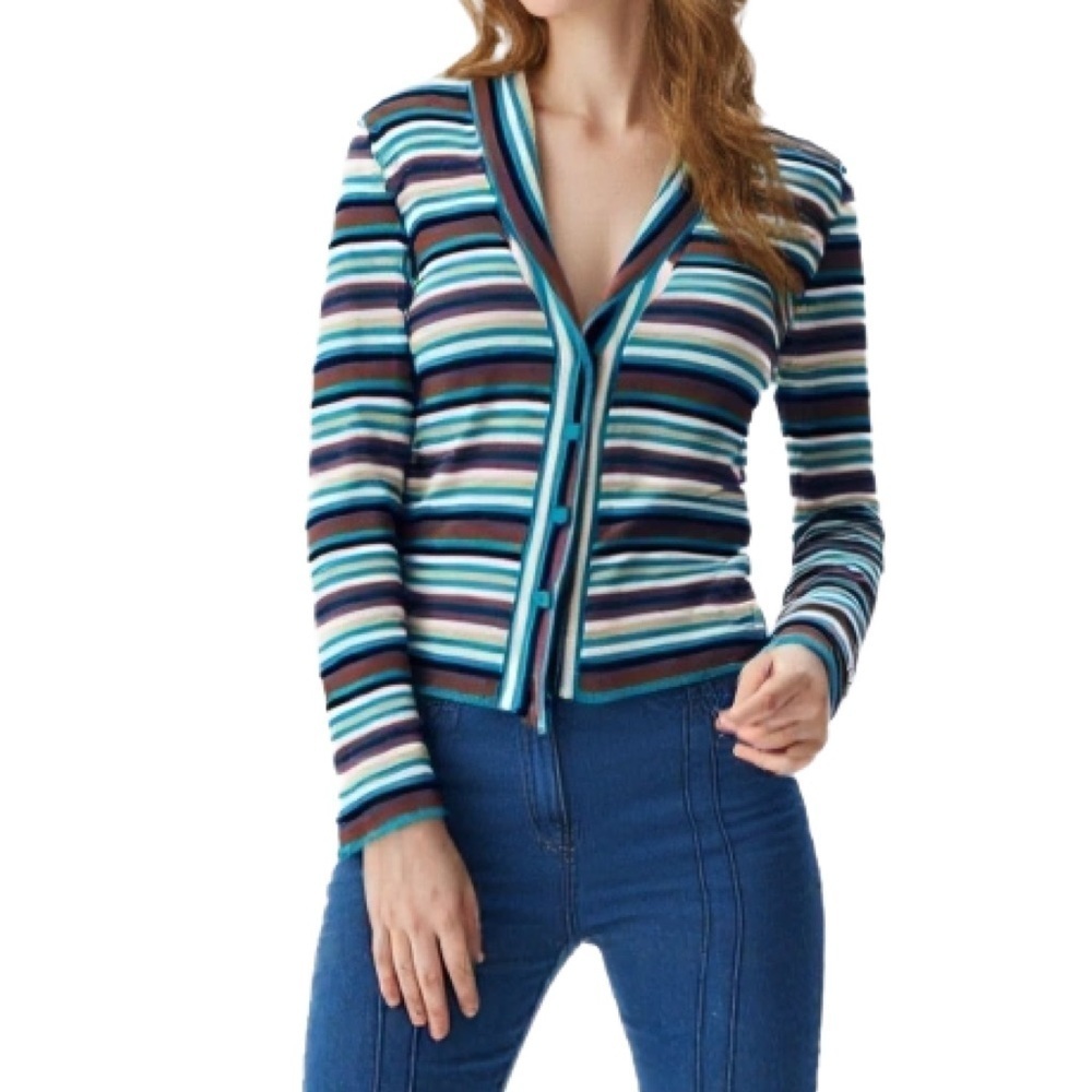 MISSONI Vintage Multi Coloured Striped Knit Cardigan Sweater Size Small